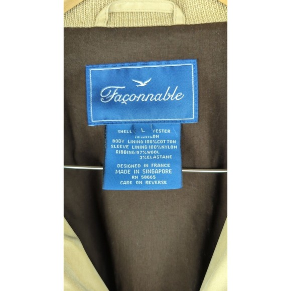 Faconnable Water Resistant Zip Up Jacket Men's Beige Tan Soft 90s Vintage L - Picture 5 of 6